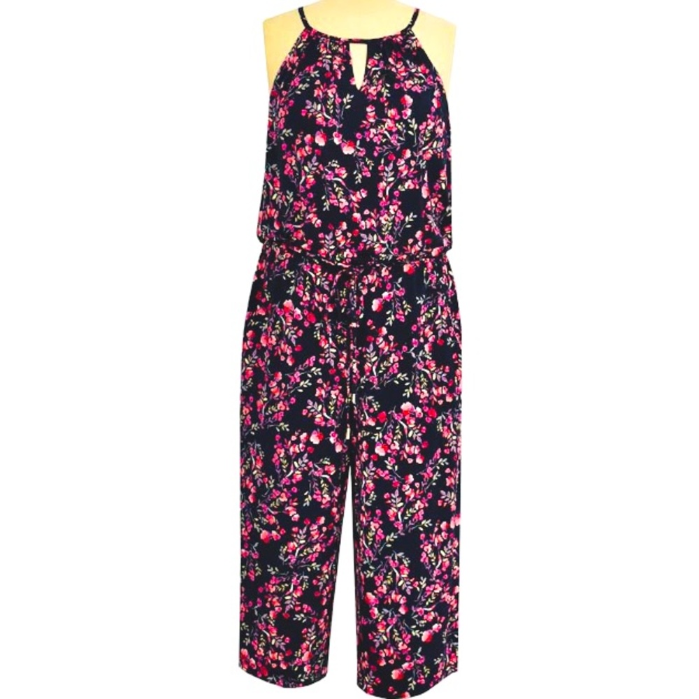 NWT! London Times Spring Buds Navy Pink Sleeveless Jumpsuit Sz 10P